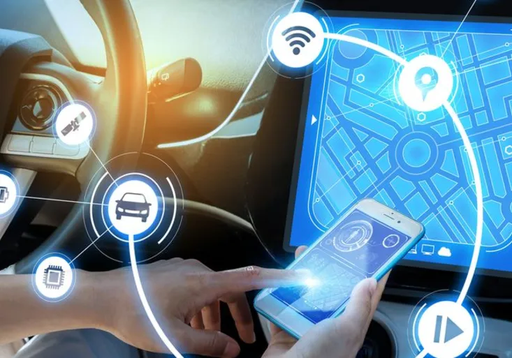 wireless communication between smart phone and car instrument panel. autonomous car.