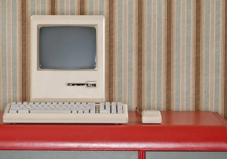 Old Classic Computer On Retro Desk