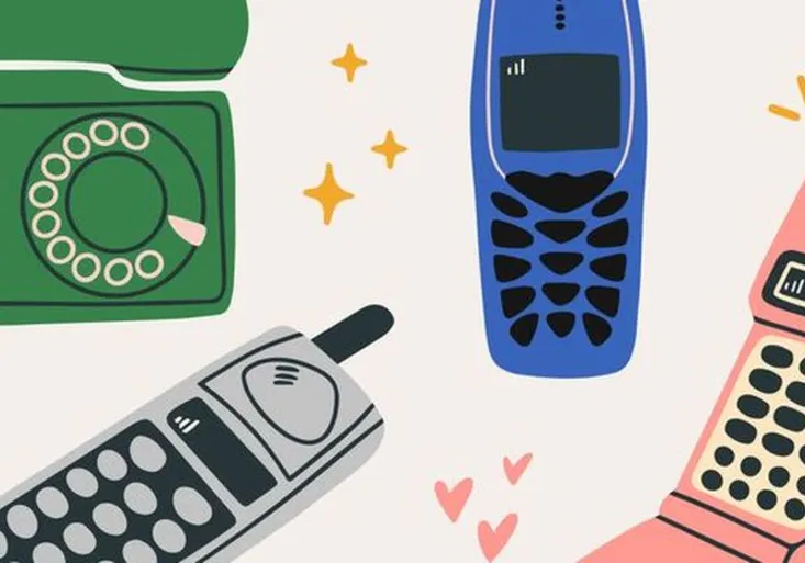 Set of classic and modern telephones.