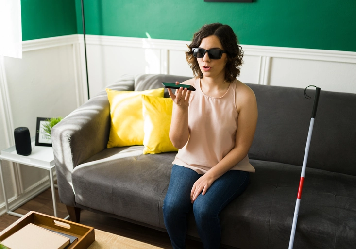 Disabled woman using her phone