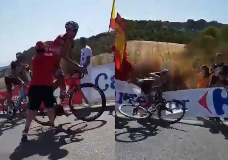Blázinec na Vueltě! Policista hodil fanouška pod motorku. Bělkova sejmul postižený útočník!