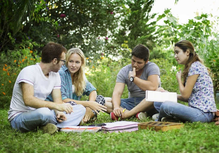 Group of young friends in park
