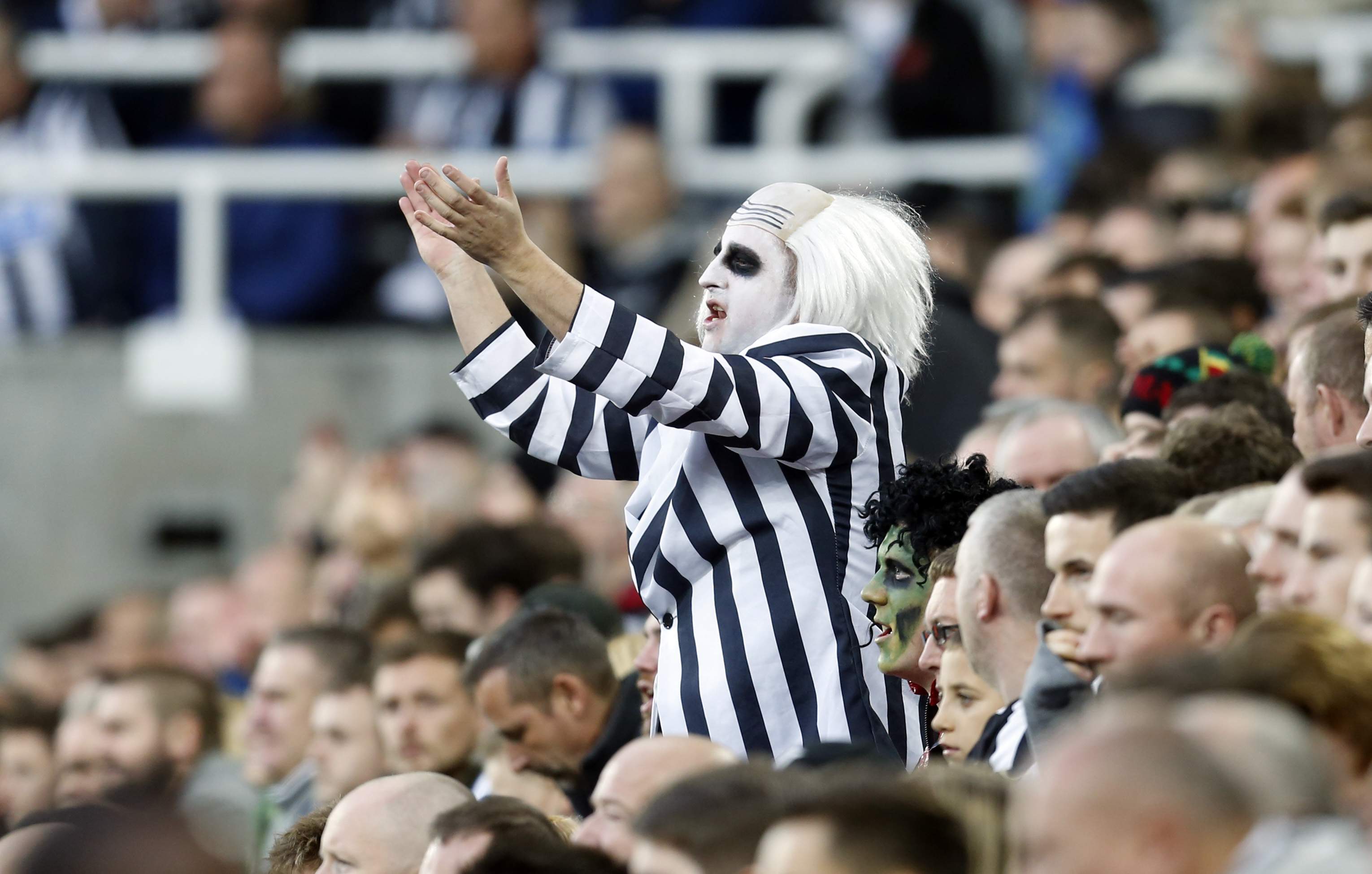 Football - Newcastle United v Stoke City - Barclays Premier League - St James' Park - 31/10/15 Newcastle fans in Halloween fancy dress Mandatory Credit: Action Images / Ed Sykes Livepic EDITORIAL USE ONLY. No use with unauthorized audio, video, data, fixture lists, club/league logos or "live" services. Online in-match use limited to 45 images, no video emulation. No use in betting, games or single club/league/player publications. Please contact your account representative for further details.