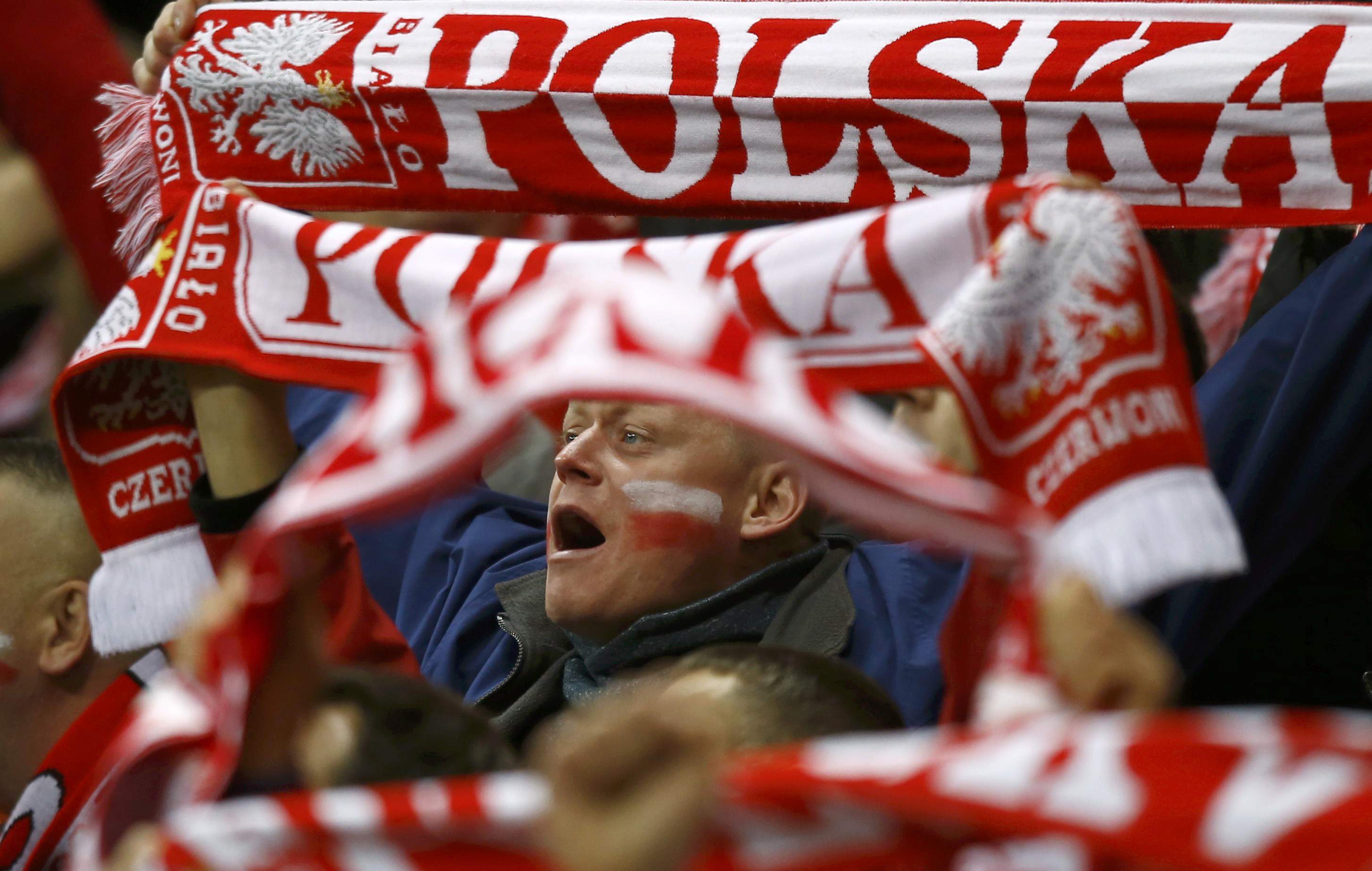 Poland supporters cheer during the Euro 2016 group D qualification soccer match against Republic of Ireland in Warsaw, Poland October 11, 2015. REUTERS/Kacper Pempel