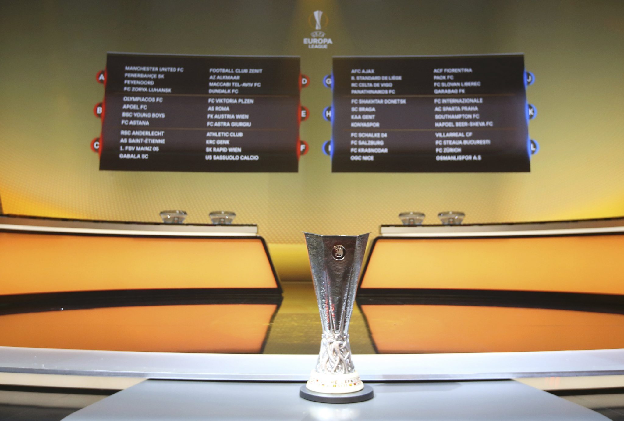 A general view shows the draw for the 2016/2017 UEFA Europa League soccer competition at Monaco's Grimaldi Forum in Monaco, August 26, 2016. REUTERS/Eric Gaillard